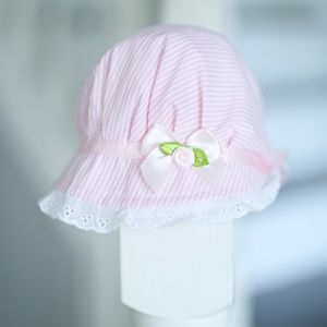 Pink Stripe Bonnet with Lace Detail